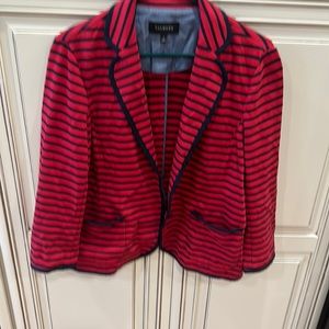 Talbots large red navy striped blazer